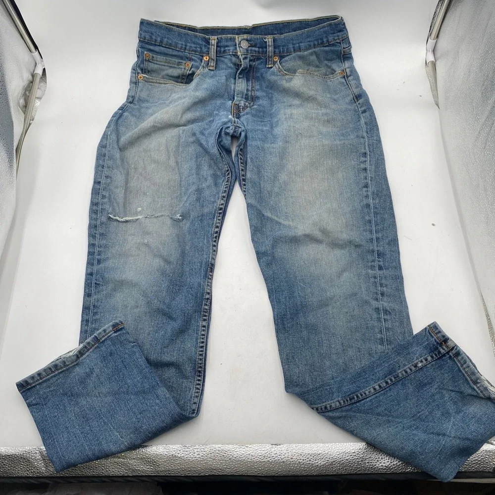Levi's 511 Slim Fit Jeans Mens 34x32 Light Wash Blue Distressed Denim Casual SEO